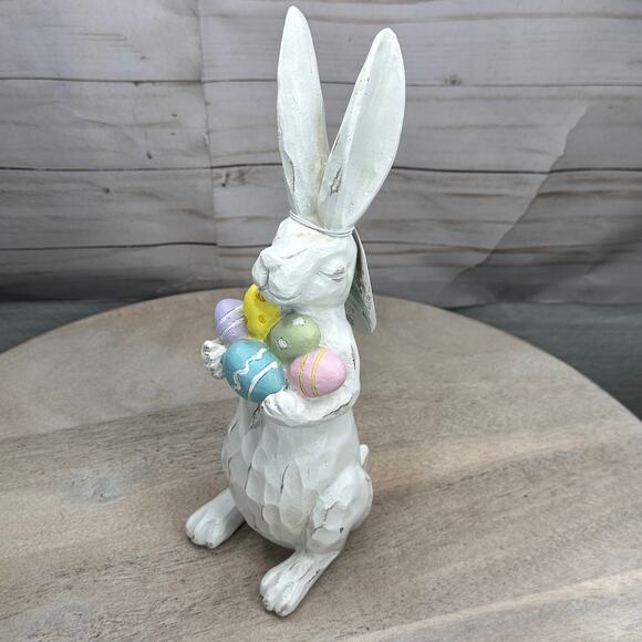 Bunny Boulevard Easter Bunny Rabbit Holding Easter Eggs Resin Figurine Statue - Picture 11 of 11